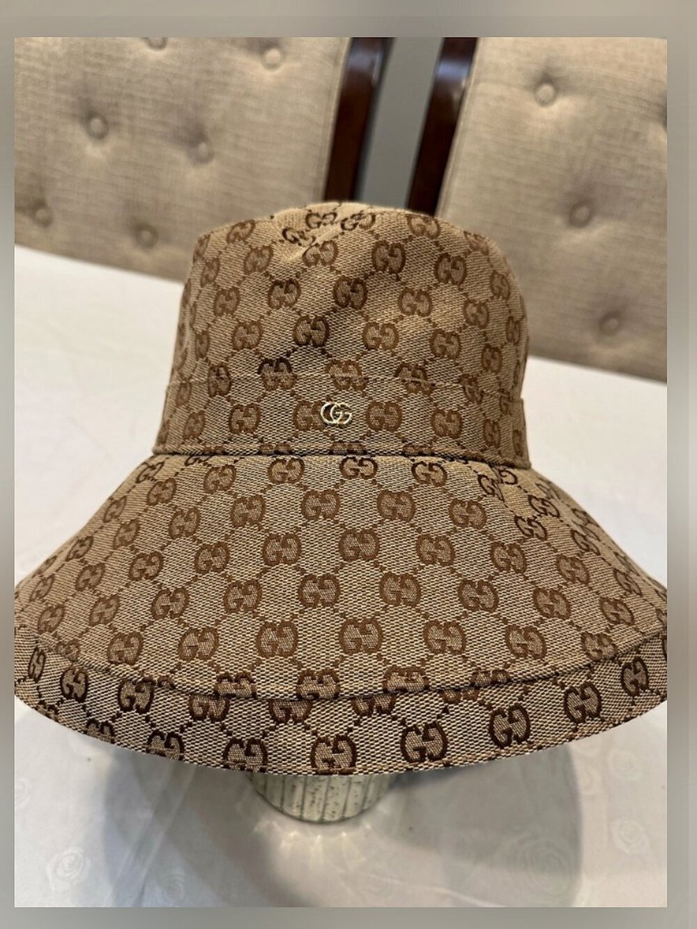 Gucci Beige/Brown GG Monogram Wide Brim Hat